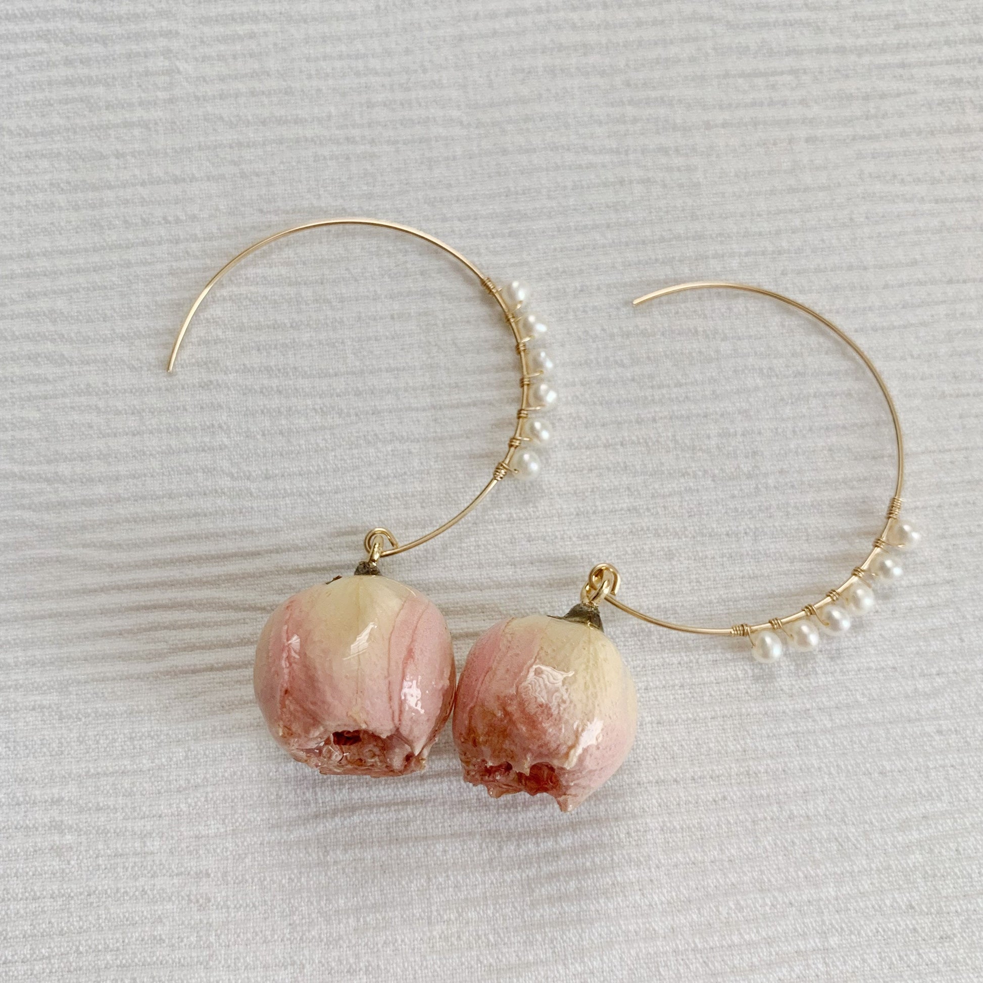 Handmade La Vie En Rose Real Dries Rose Flower Pearl Earring 18K Gold FindingYoYo real pearl