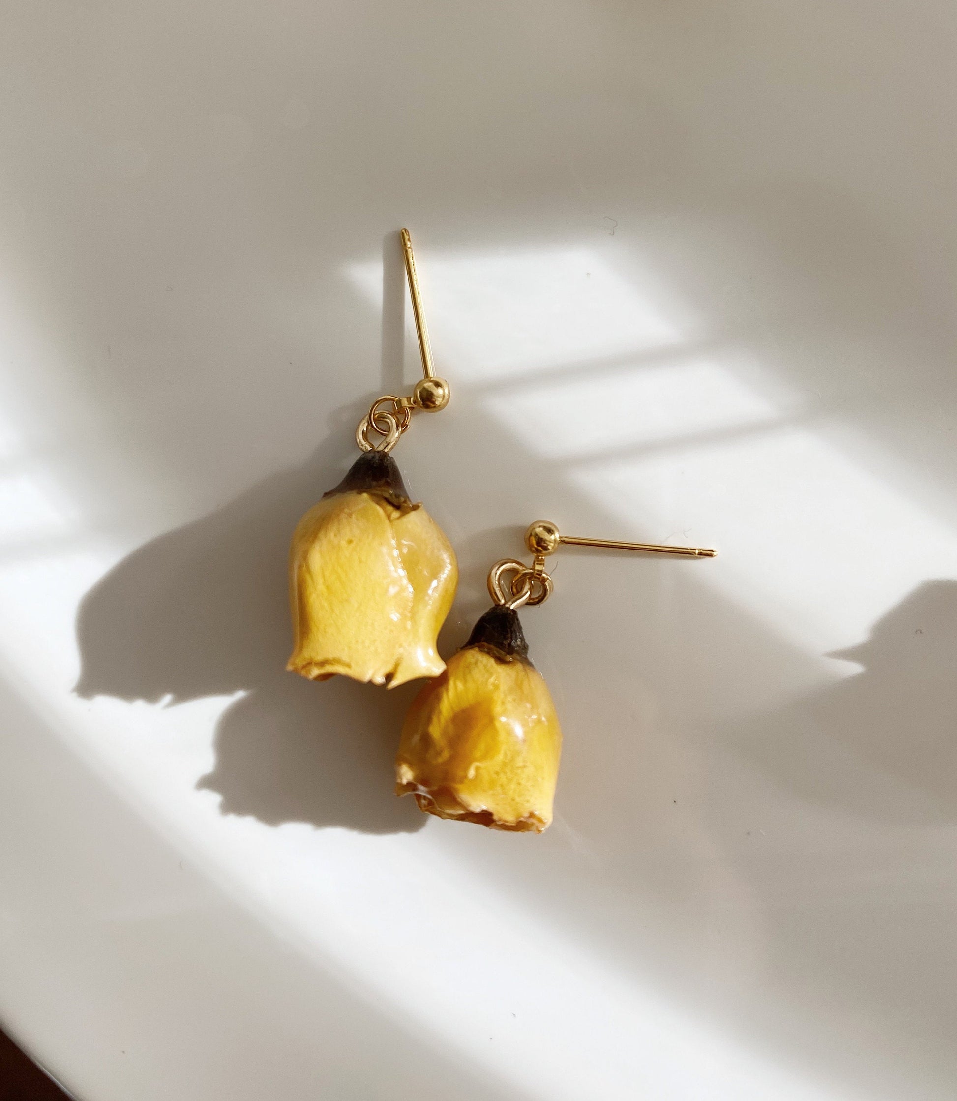 Handmade Rose Bible Real Dried Rose Flower Earring 18K Gold FindingYoYo real pearl