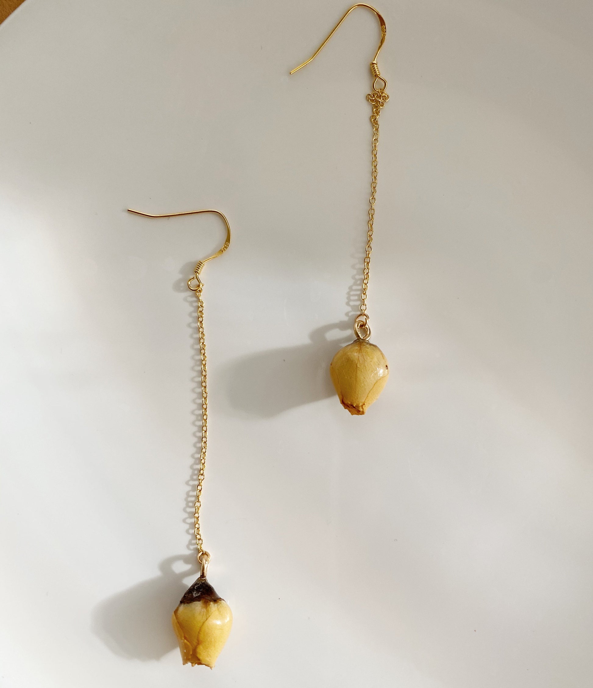 Handmade Rose Bible Real Dried Rose Flower Earring 18K Gold FindingYoYo real pearl
