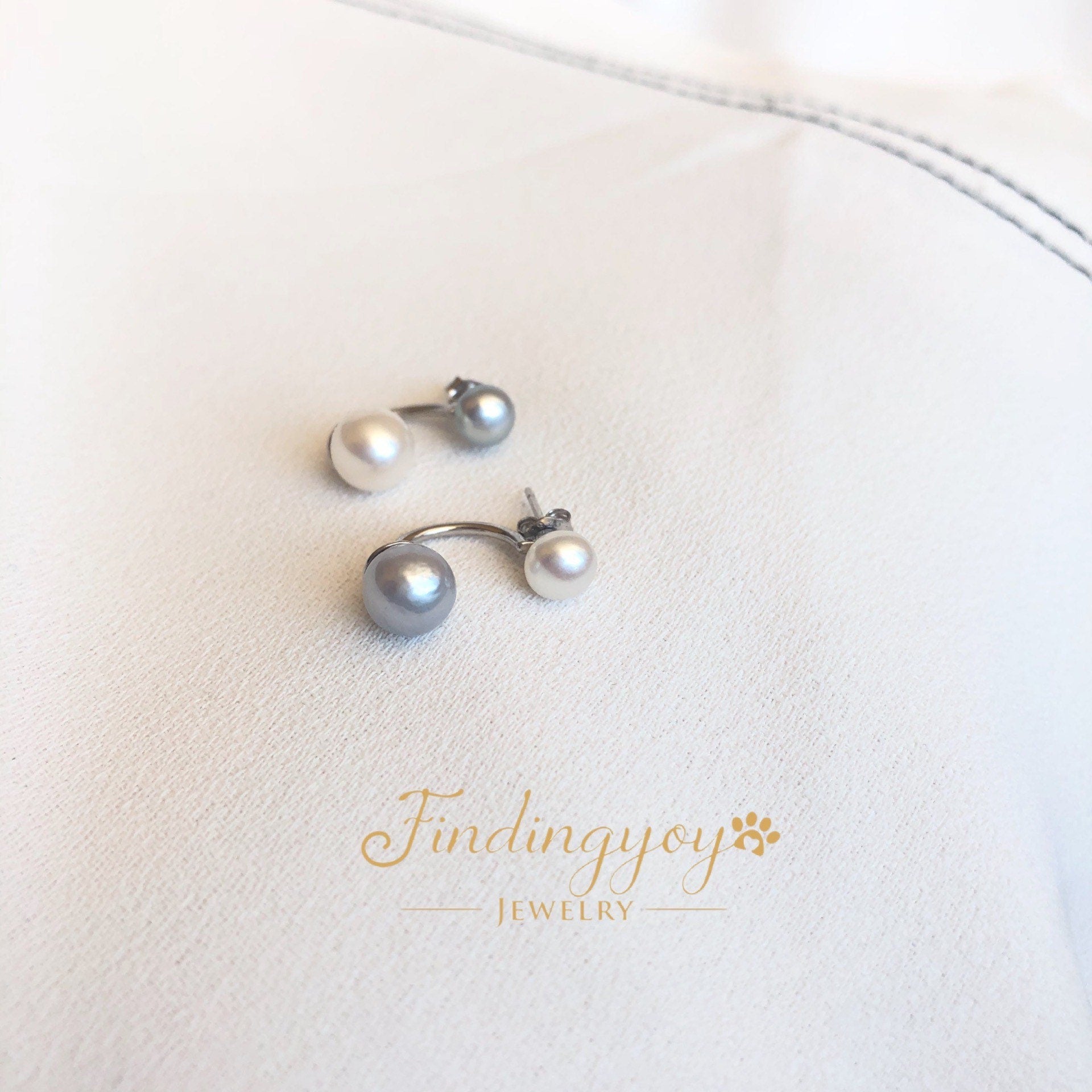 Handmade Contrast Natural Real Fresh Water Pearl EARRING 18K Gold FindingYoYo real pearl