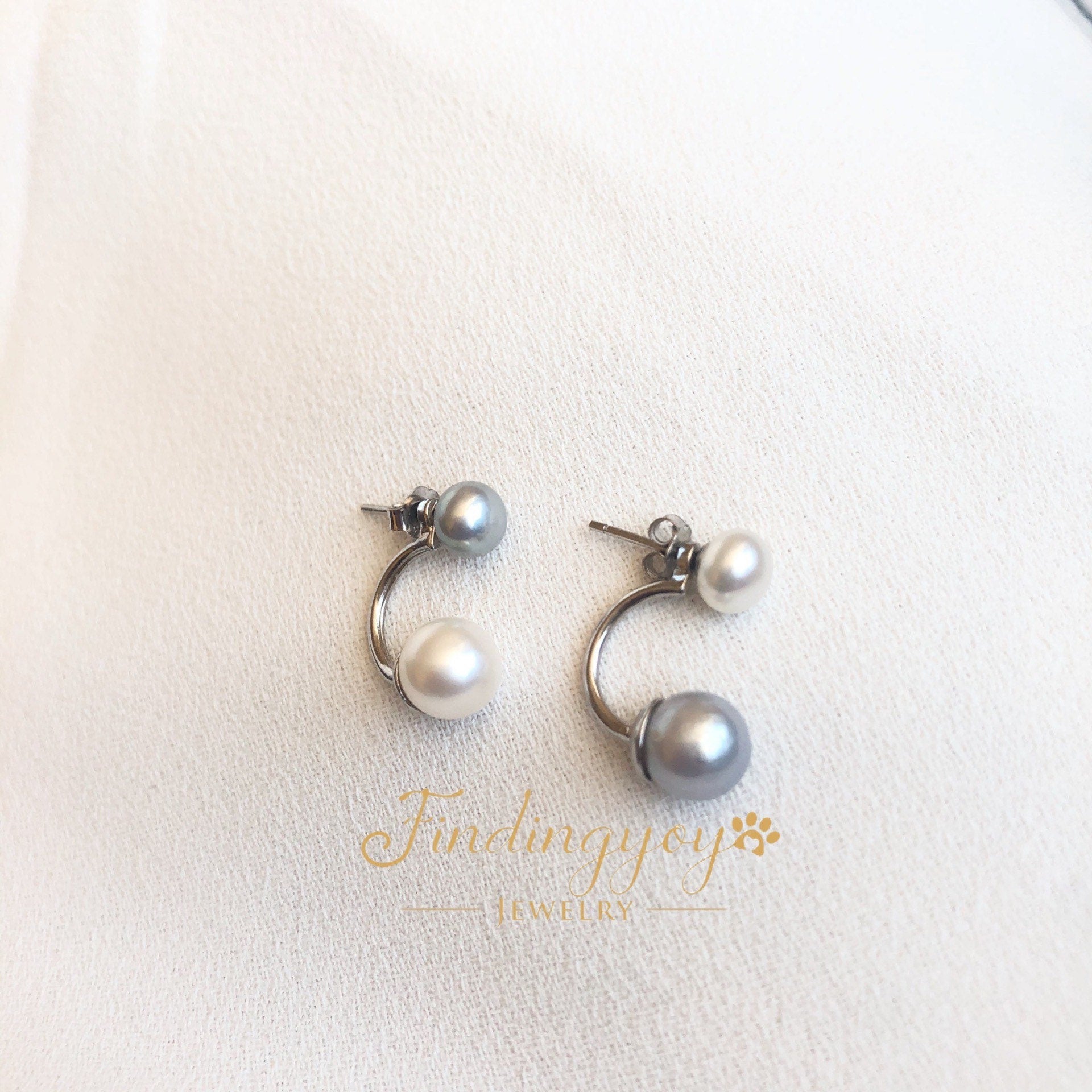 Handmade Contrast Natural Real Fresh Water Pearl EARRING 18K Gold FindingYoYo real pearl