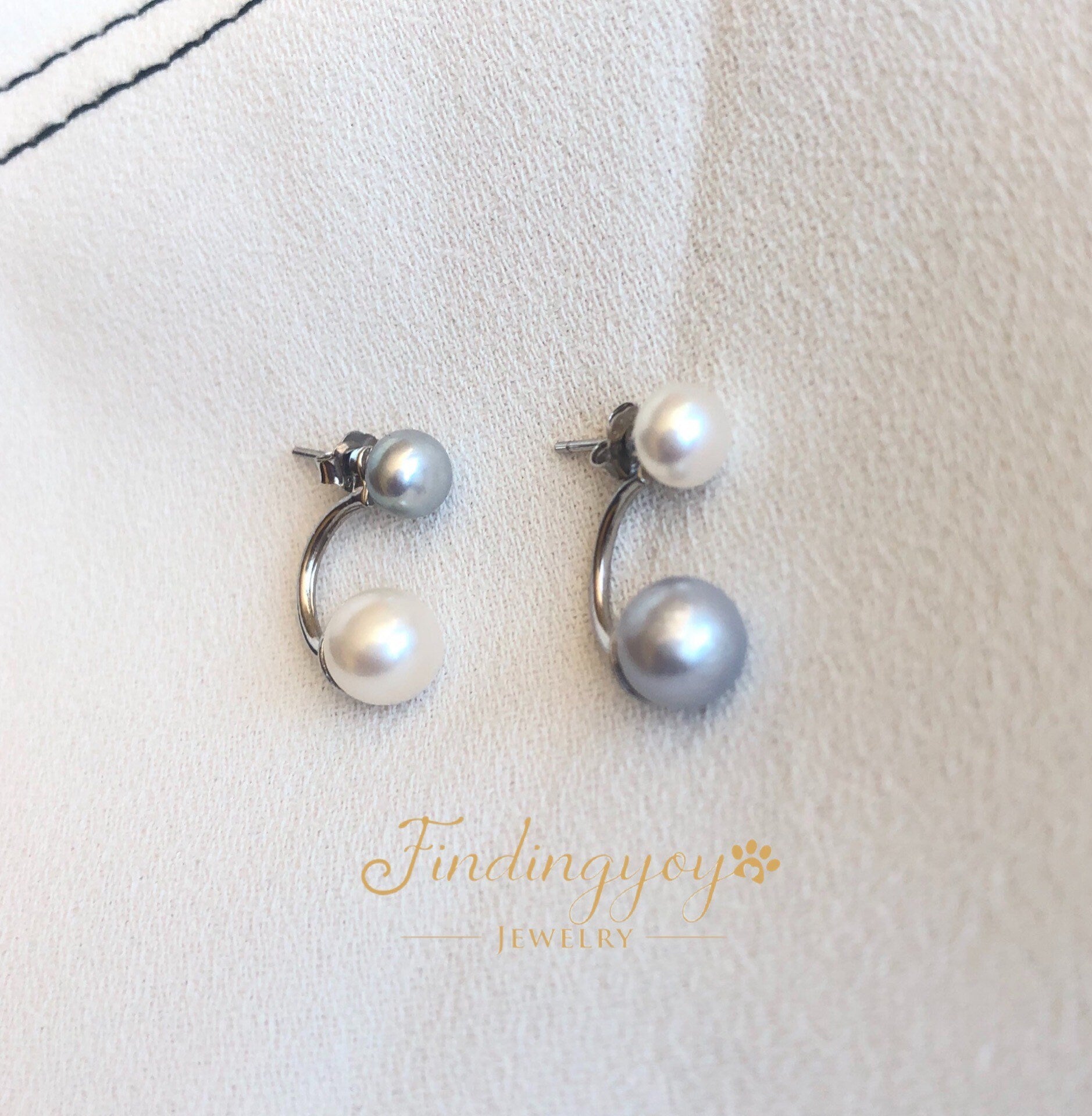 Handmade Contrast Natural Real Fresh Water Pearl EARRING 18K Gold FindingYoYo real pearl