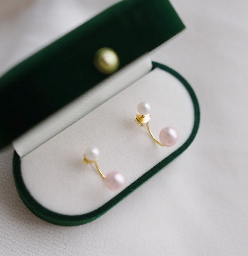 Handmade Contrast Natural Real Fresh Water Pearl EARRING 18K Gold FindingYoYo real pearl