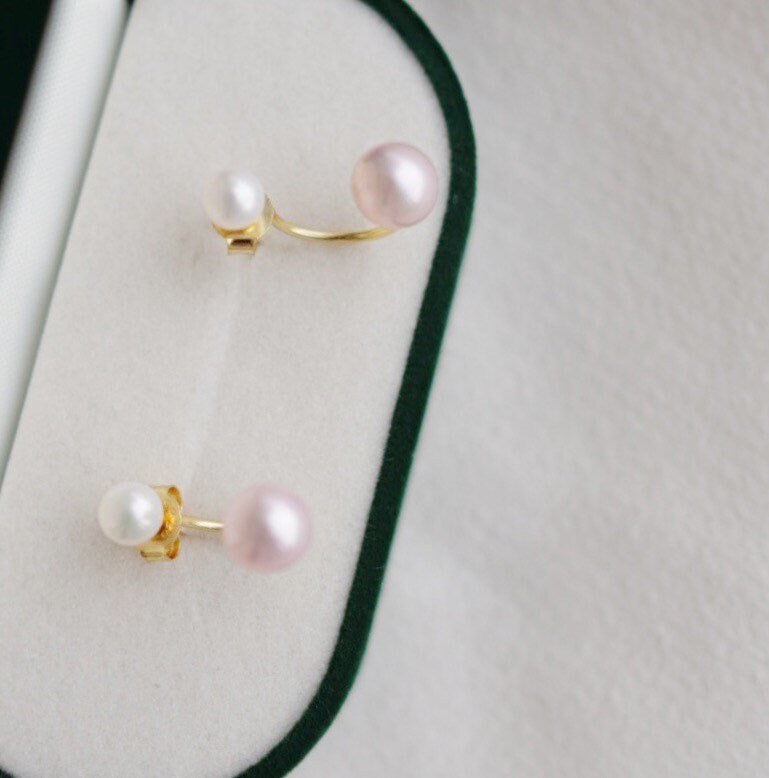 Handmade Contrast Natural Real Fresh Water Pearl EARRING 18K Gold FindingYoYo real pearl