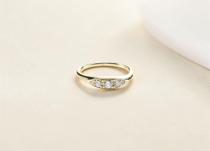 Findingyoyo Ever After diamond ring in 14K gold plated sterling silver with five lab-grown diamonds in a leaf design.