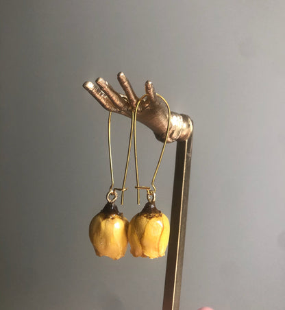 Handmade Sa Majeste La Rose Real Dries Rose Flower Pearl Earring 18K Gold FindingYoYo real pearl