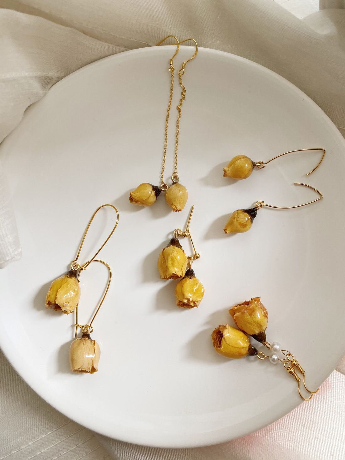 Handmade Rose Bible Real Dried Rose Flower Earring 18K Gold FindingYoYo real pearl