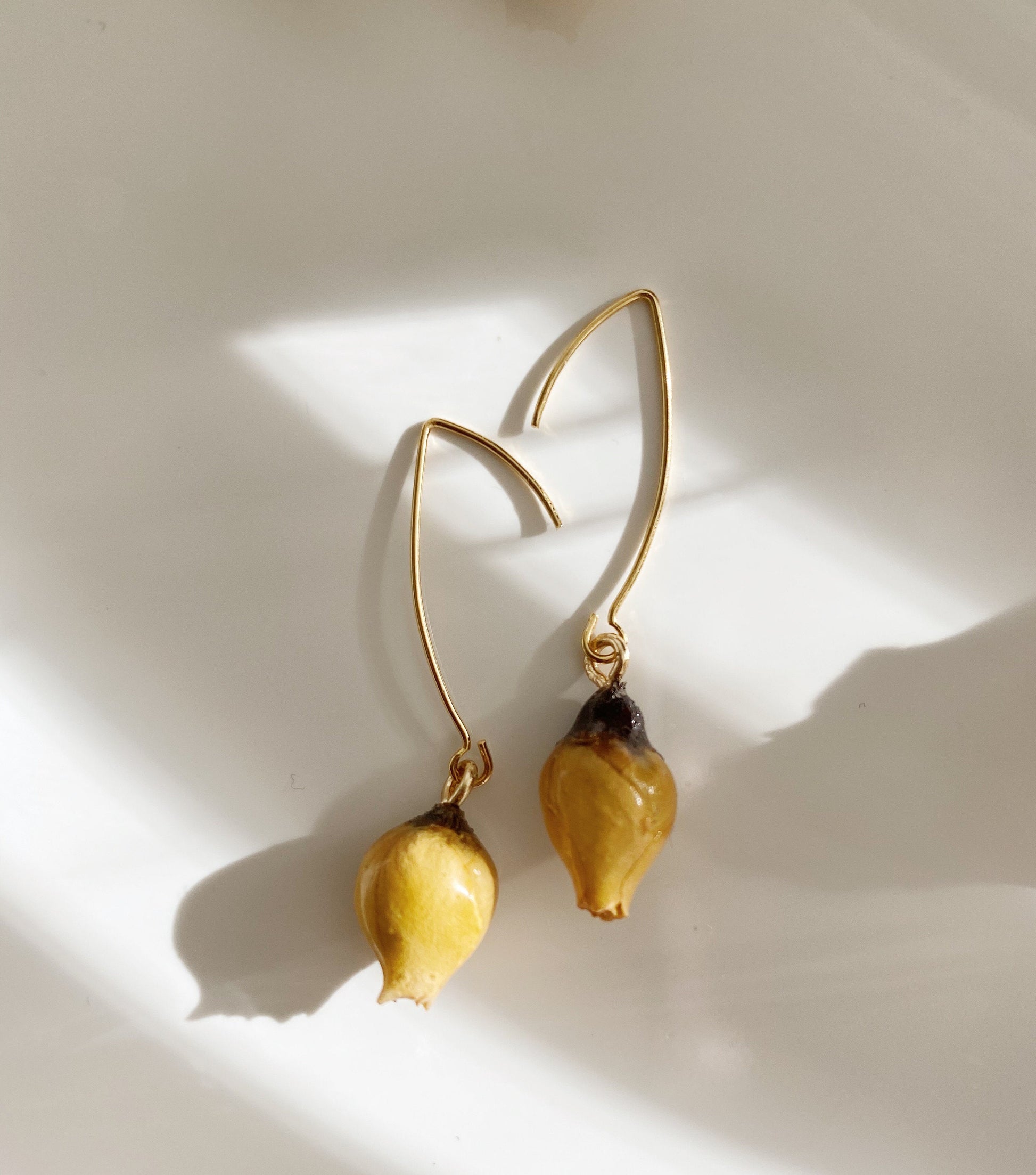 Handmade Rose Bible Real Dried Rose Flower Earring 18K Gold FindingYoYo real pearl
