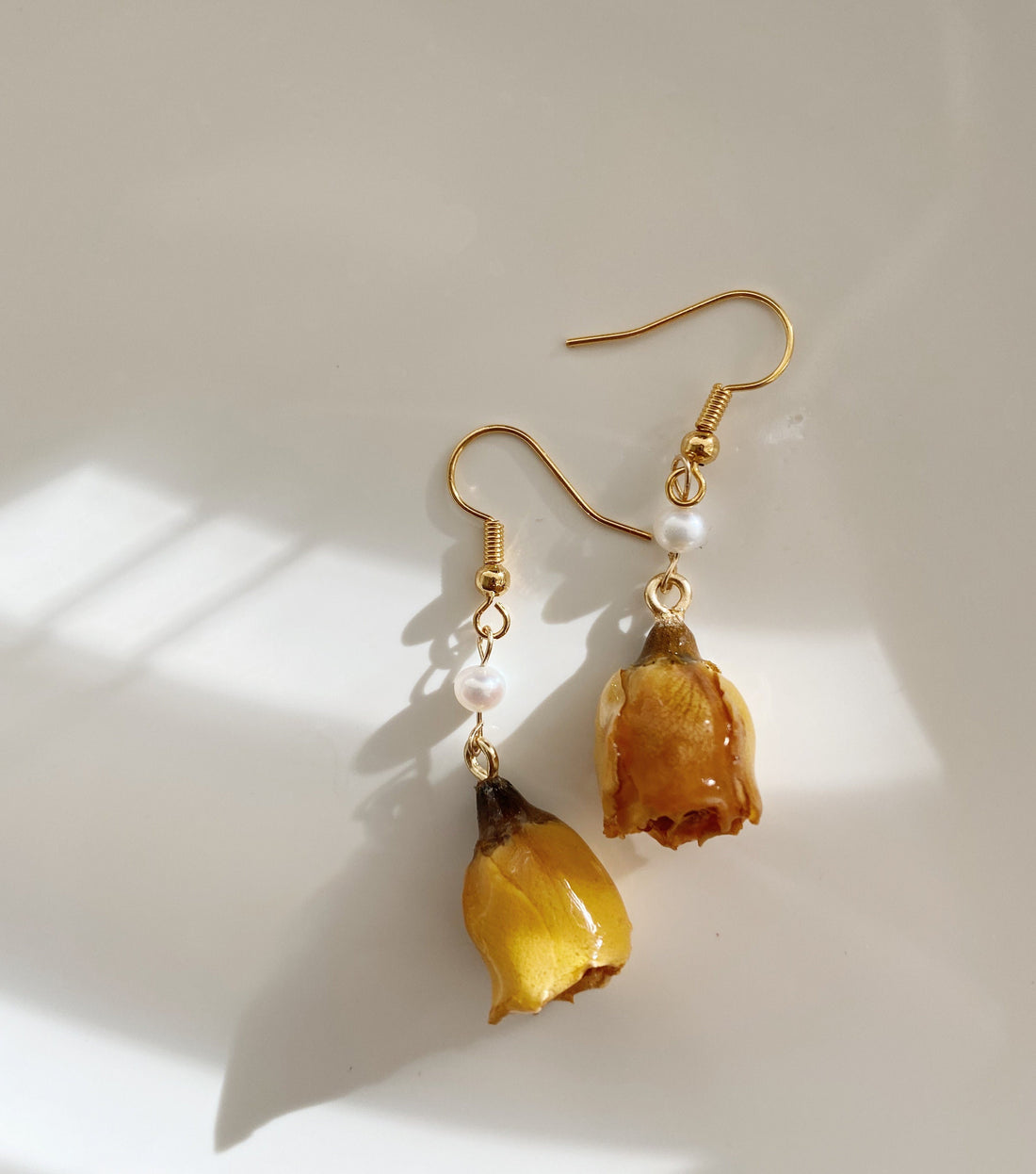 Handmade Rose Bible Real Dried Rose Flower Earring 18K Gold FindingYoYo real pearl