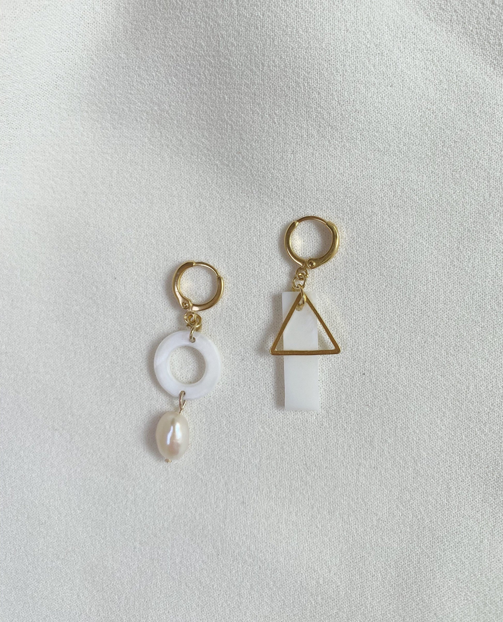 Handmade 14k Geometry gilded Earring Natural Real Freshwater Pearl Asymmetrical triangle 18K Gold FindingYoYo real pearl 