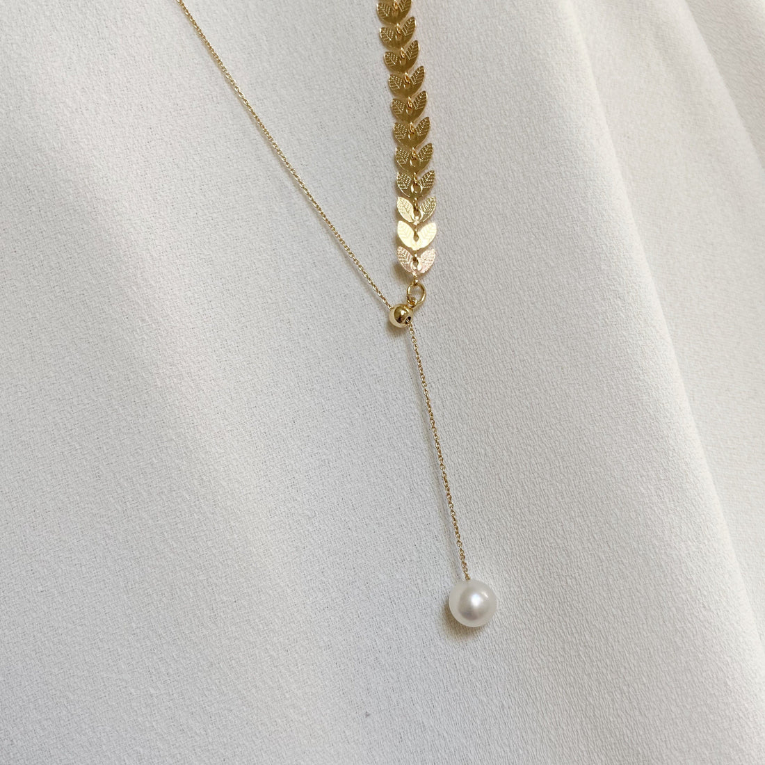 Golden Wheat Necklace with Pearl