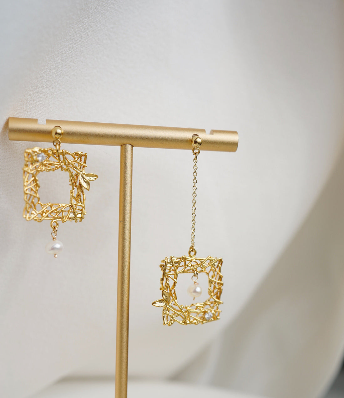 Gold square earrings