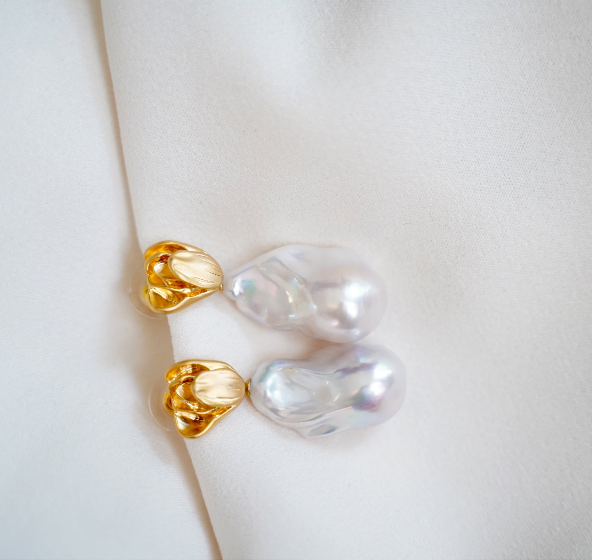 Gold Baroque Pearl Tulip Earring